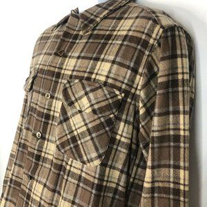 Vtg Pendleton Board Shirt Plaid Wool Brown Tan Long Sleeve Flaw Read Men's L